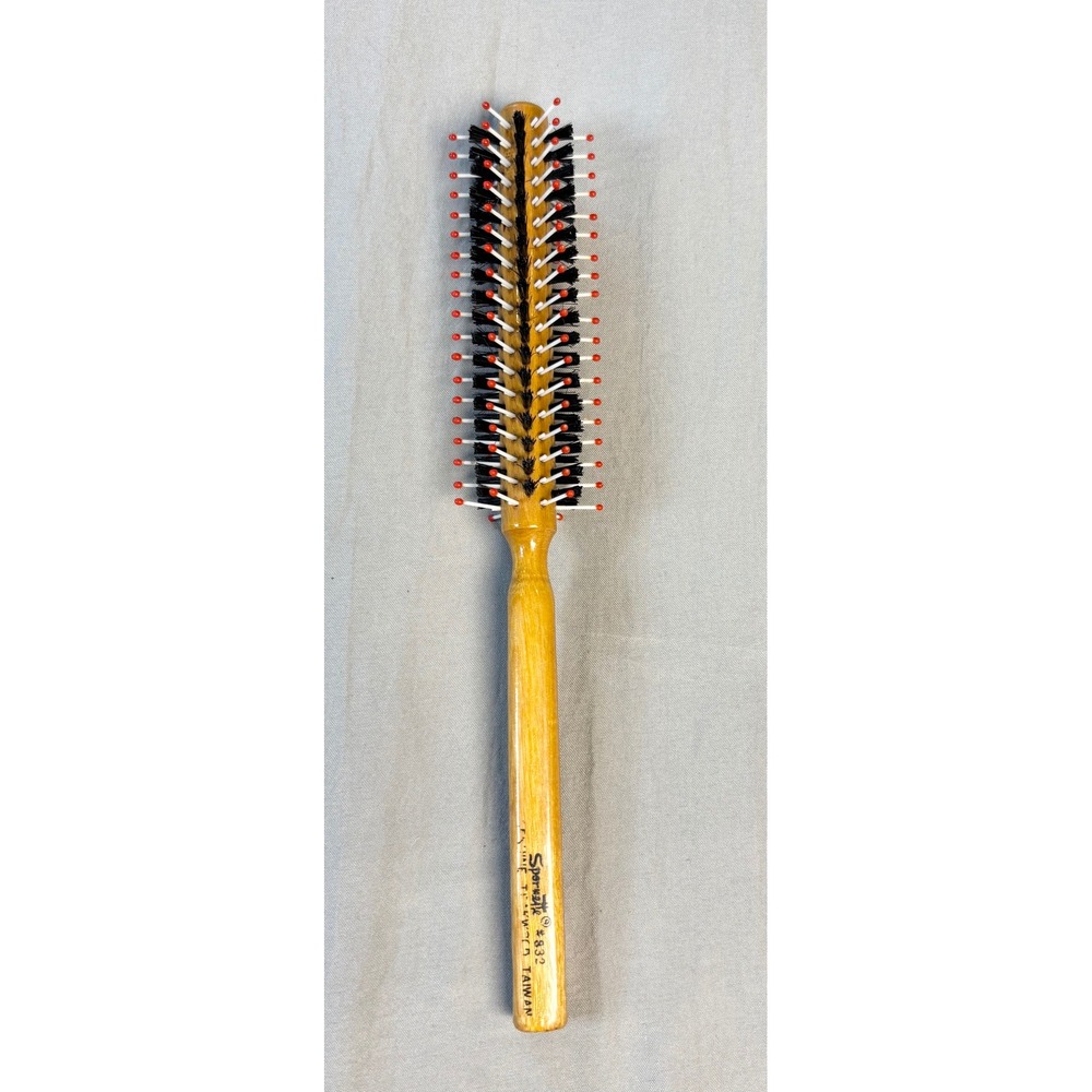 Vintage Spornette 832 Round Hair Brush Genuine Teakwood Handle